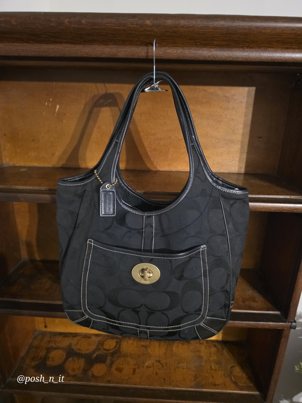 Coach Black Signature Canvas Shoulder Bag